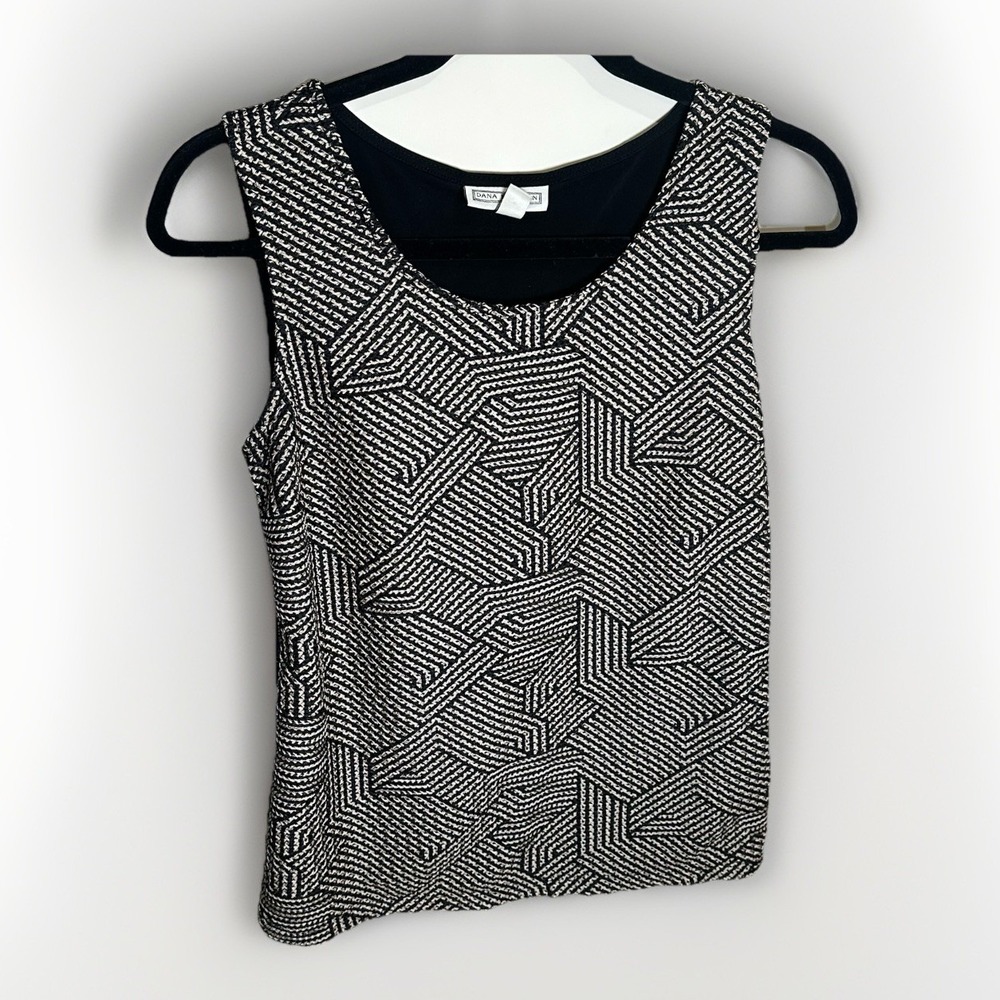 Dana Buchman Top Womens Size Small Sleeveless Black‎ White Geometric Tank